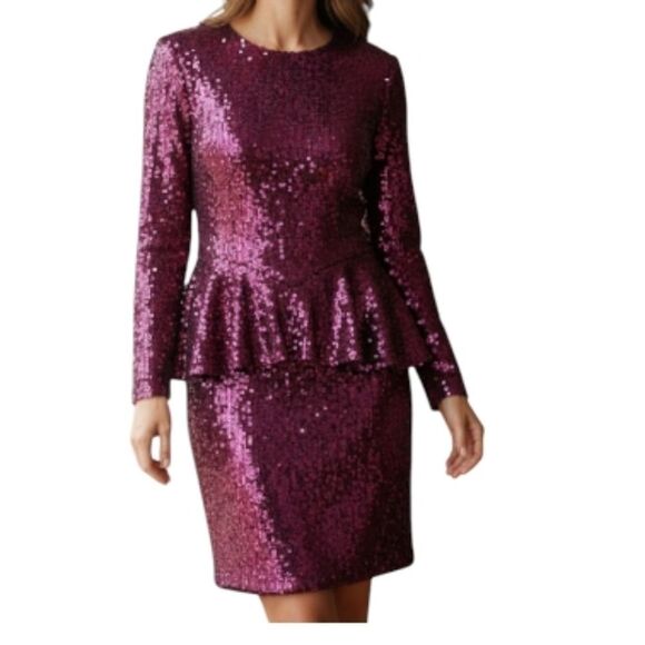 Oleg Cassini Dresses & Skirts - Oleg Cassini sequin dress size Small pink peplum cocktail vintage